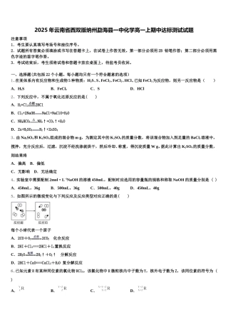 2025年云南省西双版纳州勐海县一中化学高一上期中达标测试试题含解析