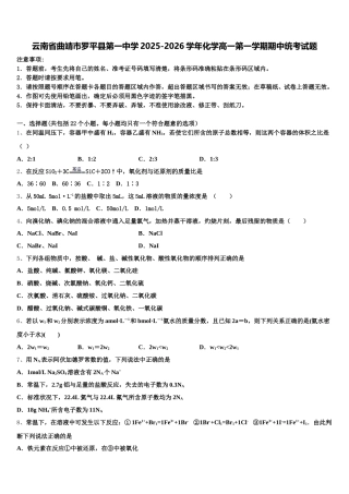 云南省曲靖市罗平县第一中学2025-2026学年化学高一第一学期期中统考试题含解析