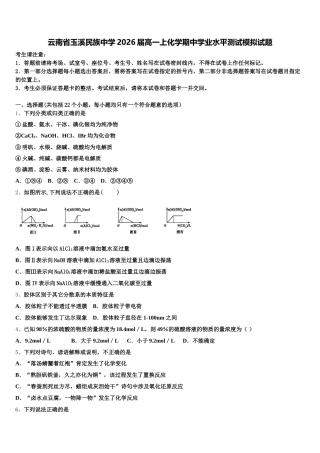 云南省玉溪民族中学2026届高一上化学期中学业水平测试模拟试题含解析