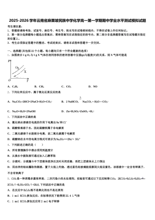 2025-2026学年云南省麻栗坡民族中学化学高一第一学期期中学业水平测试模拟试题含解析