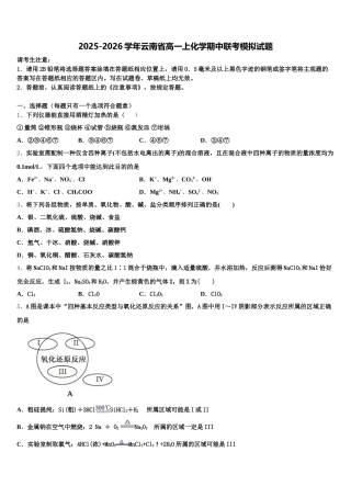 2025-2026学年云南省高一上化学期中联考模拟试题含解析