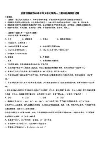 云南省宣威市六中2025年化学高一上期中经典模拟试题含解析