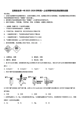 云南省会泽一中2025-2026学年高一上化学期中综合测试模拟试题含解析