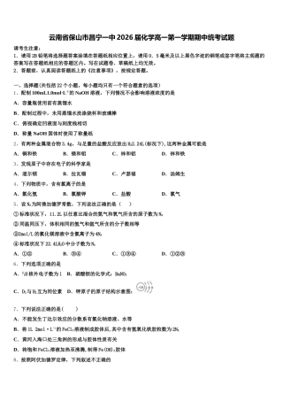 云南省保山市昌宁一中2026届化学高一第一学期期中统考试题含解析