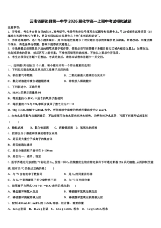 云南省屏边县第一中学2026届化学高一上期中考试模拟试题含解析
