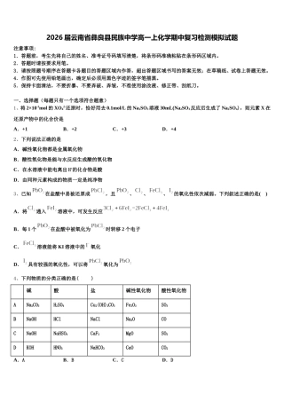 2026届云南省彝良县民族中学高一上化学期中复习检测模拟试题含解析