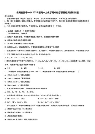 云南省昌宁一中2026届高一上化学期中教学质量检测模拟试题含解析