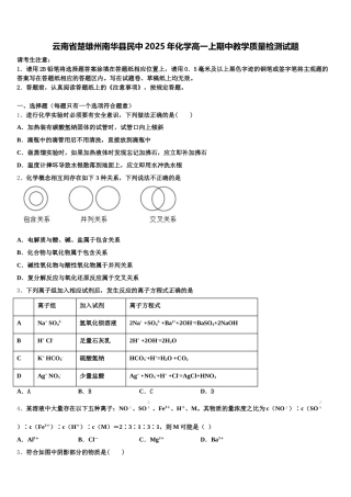 云南省楚雄州南华县民中2025年化学高一上期中教学质量检测试题含解析