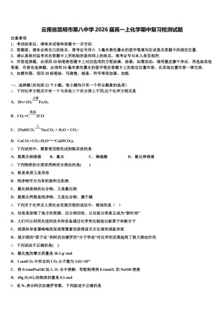 云南省昆明市第八中学2026届高一上化学期中复习检测试题含解析