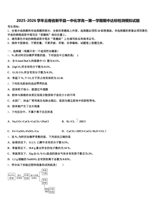 2025-2026学年云南省新平县一中化学高一第一学期期中达标检测模拟试题含解析