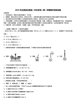 2025年云南省石屏县一中化学高一第一学期期中预测试题含解析