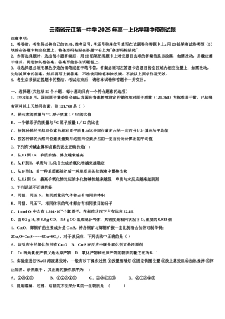 云南省元江第一中学2025年高一上化学期中预测试题含解析