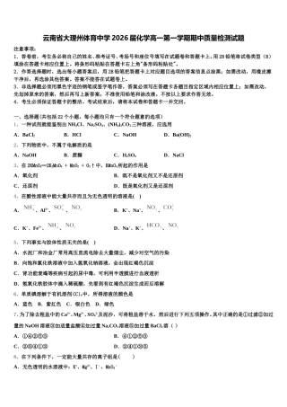 云南省大理州体育中学2026届化学高一第一学期期中质量检测试题含解析