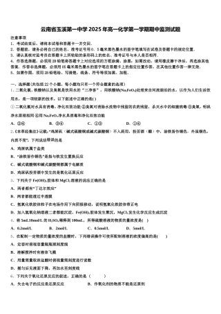 云南省玉溪第一中学2025年高一化学第一学期期中监测试题含解析