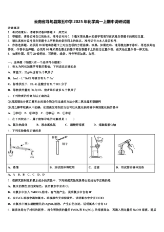 云南省寻甸县第五中学2025年化学高一上期中调研试题含解析