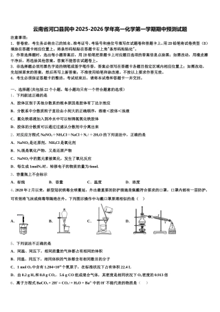 云南省河口县民中2025-2026学年高一化学第一学期期中预测试题含解析