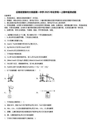 云南省楚雄州大姚县第一中学2025年化学高一上期中监测试题含解析