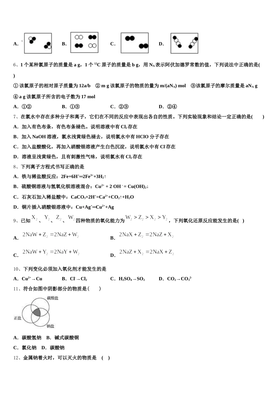 云南省峨山一中2026届化学高一上期中达标检测模拟试题含解析_第2页