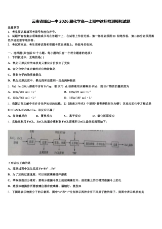 云南省峨山一中2026届化学高一上期中达标检测模拟试题含解析
