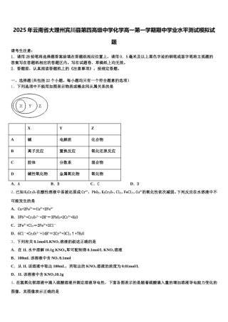 2025年云南省大理州宾川县第四高级中学化学高一第一学期期中学业水平测试模拟试题含解析