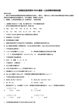 云南省玉溪市民中2026届高一上化学期中调研试题含解析
