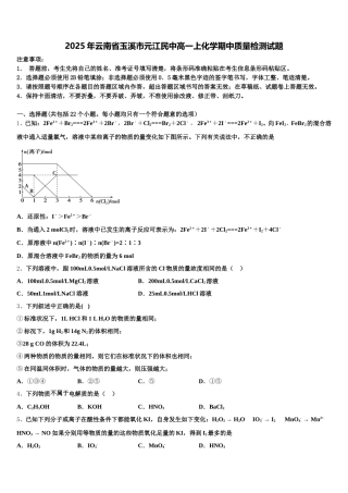 2025年云南省玉溪市元江民中高一上化学期中质量检测试题含解析