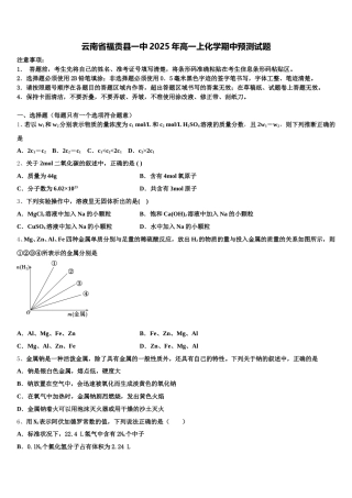 云南省福贡县一中2025年高一上化学期中预测试题含解析