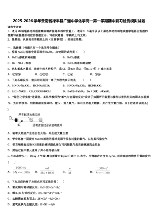 2025-2026学年云南省禄丰县广通中学化学高一第一学期期中复习检测模拟试题含解析
