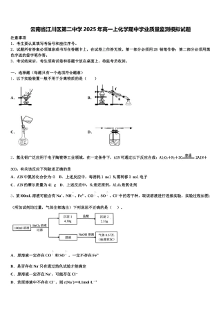 云南省江川区第二中学2025年高一上化学期中学业质量监测模拟试题含解析