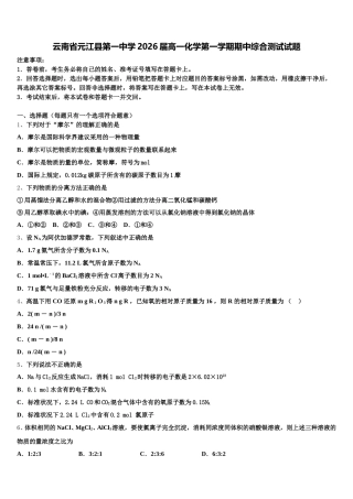 云南省元江县第一中学2026届高一化学第一学期期中综合测试试题含解析
