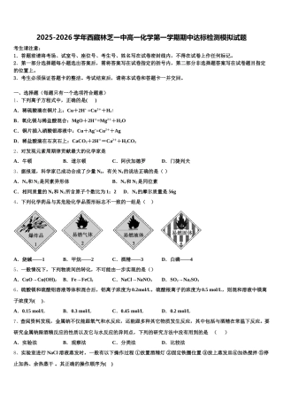 2025-2026学年西藏林芝一中高一化学第一学期期中达标检测模拟试题含解析