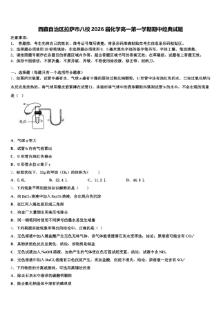 西藏自治区拉萨市八校2026届化学高一第一学期期中经典试题含解析