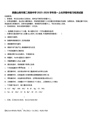 西藏山南市第二高级中学2025-2026学年高一上化学期中复习检测试题含解析