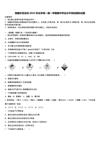 西藏示范名校2025年化学高一第一学期期中学业水平测试模拟试题含解析