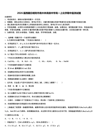 2026届西藏日喀则市南木林高级中学高一上化学期中监测试题含解析