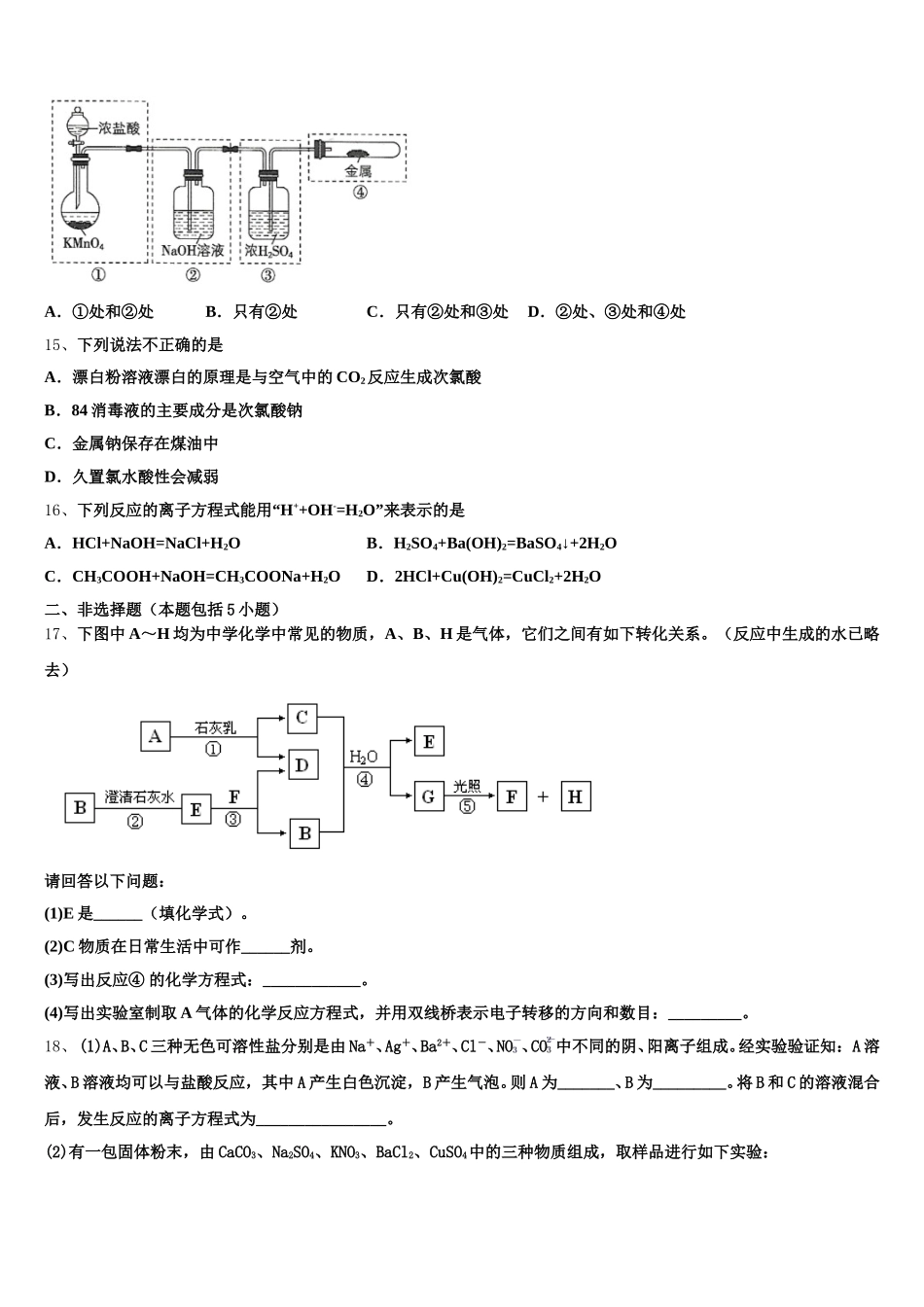 2025-2026学年西藏日喀则市南木林中学高一化学第一学期期中复习检测模拟试题含解析_第3页