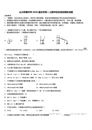 山大附属中学2026届化学高一上期中综合测试模拟试题含解析