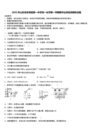 2025年山东省东明县第一中学高一化学第一学期期中达标检测模拟试题含解析