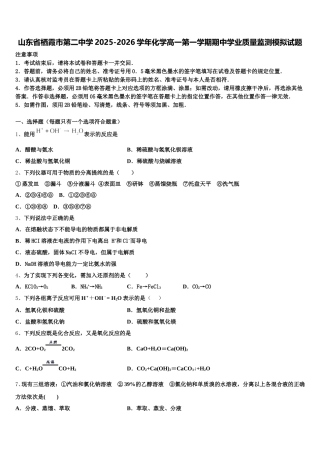 山东省栖霞市第二中学2025-2026学年化学高一第一学期期中学业质量监测模拟试题含解析