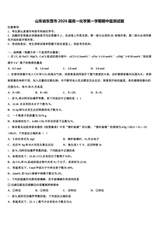 山东省东营市2026届高一化学第一学期期中监测试题含解析
