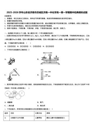 2025-2026学年山东省济南市历城区济南一中化学高一第一学期期中经典模拟试题含解析