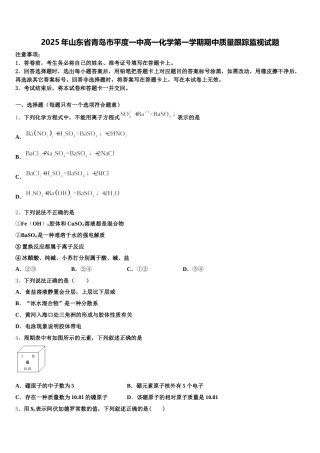 2025年山东省青岛市平度一中高一化学第一学期期中质量跟踪监视试题含解析