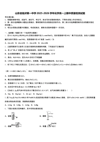 山东省临沭第一中学2025-2026学年化学高一上期中质量检测试题含解析