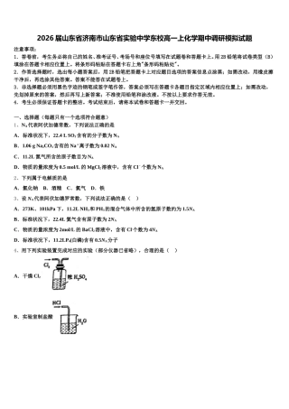 2026届山东省济南市山东省实验中学东校高一上化学期中调研模拟试题含解析