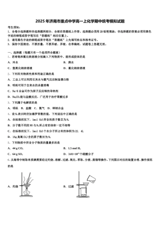 2025年济南市重点中学高一上化学期中统考模拟试题含解析