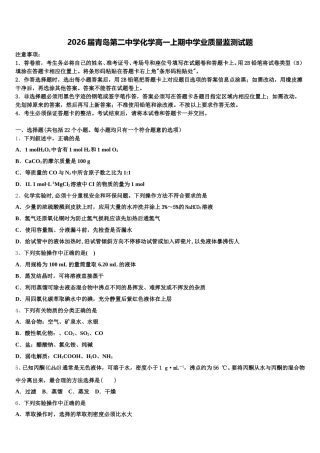 2026届青岛第二中学化学高一上期中学业质量监测试题含解析