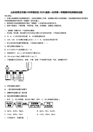 山东省枣庄市第八中学南校区2026届高一化学第一学期期中检测模拟试题含解析