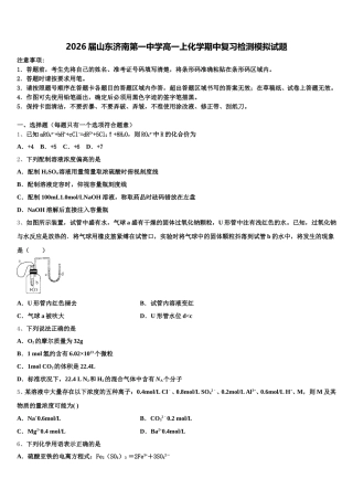 2026届山东济南第一中学高一上化学期中复习检测模拟试题含解析