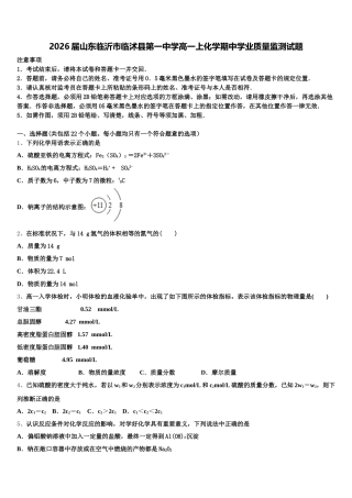 2026届山东临沂市临沭县第一中学高一上化学期中学业质量监测试题含解析