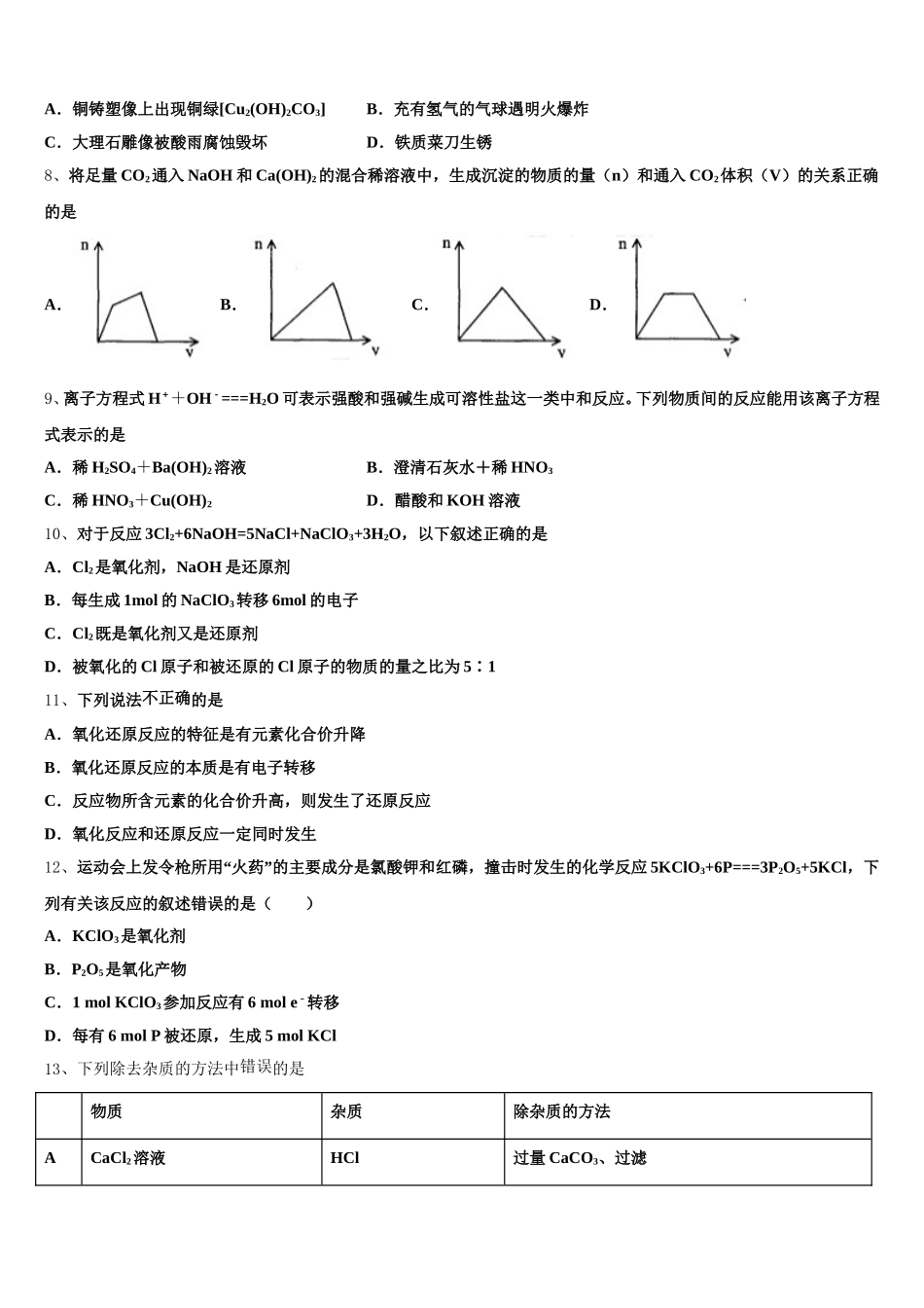 山东省日照市莒县、岚山2026届化学高一第一学期期中教学质量检测试题含解析_第2页